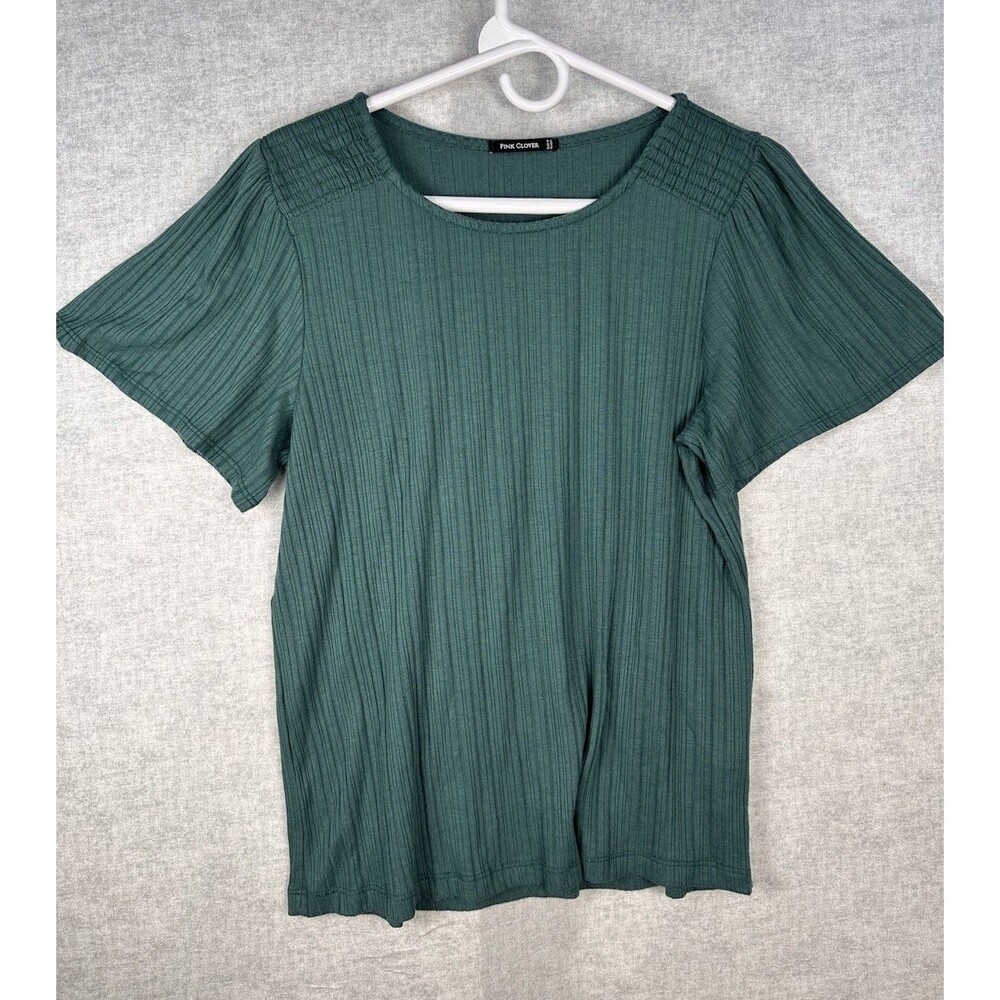 Pink Clover Stitch Fix  Nevea Flutter Sleeve Top Dark Green Size Large Shirt